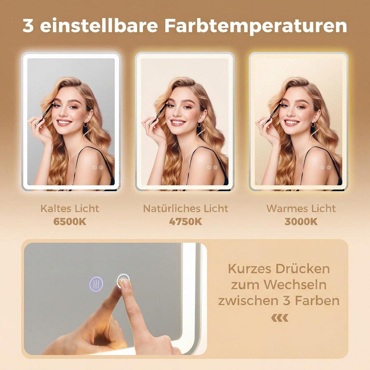 BADSPIEGEL mit LED Beleuchtung silber - Silberfarben, Glas (60/80/3cm) - COSTWAY
