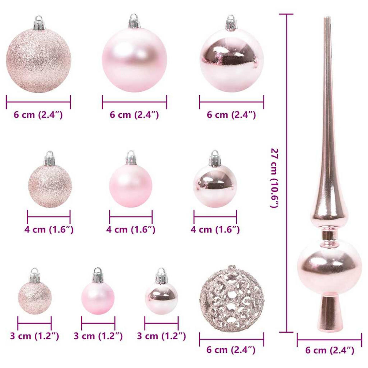 WEIHNACHTSKUGELSET 61 -teilig Rosa Kunststoff - Rosa, Kunststoff (6/27/6cm) - vidaXL
