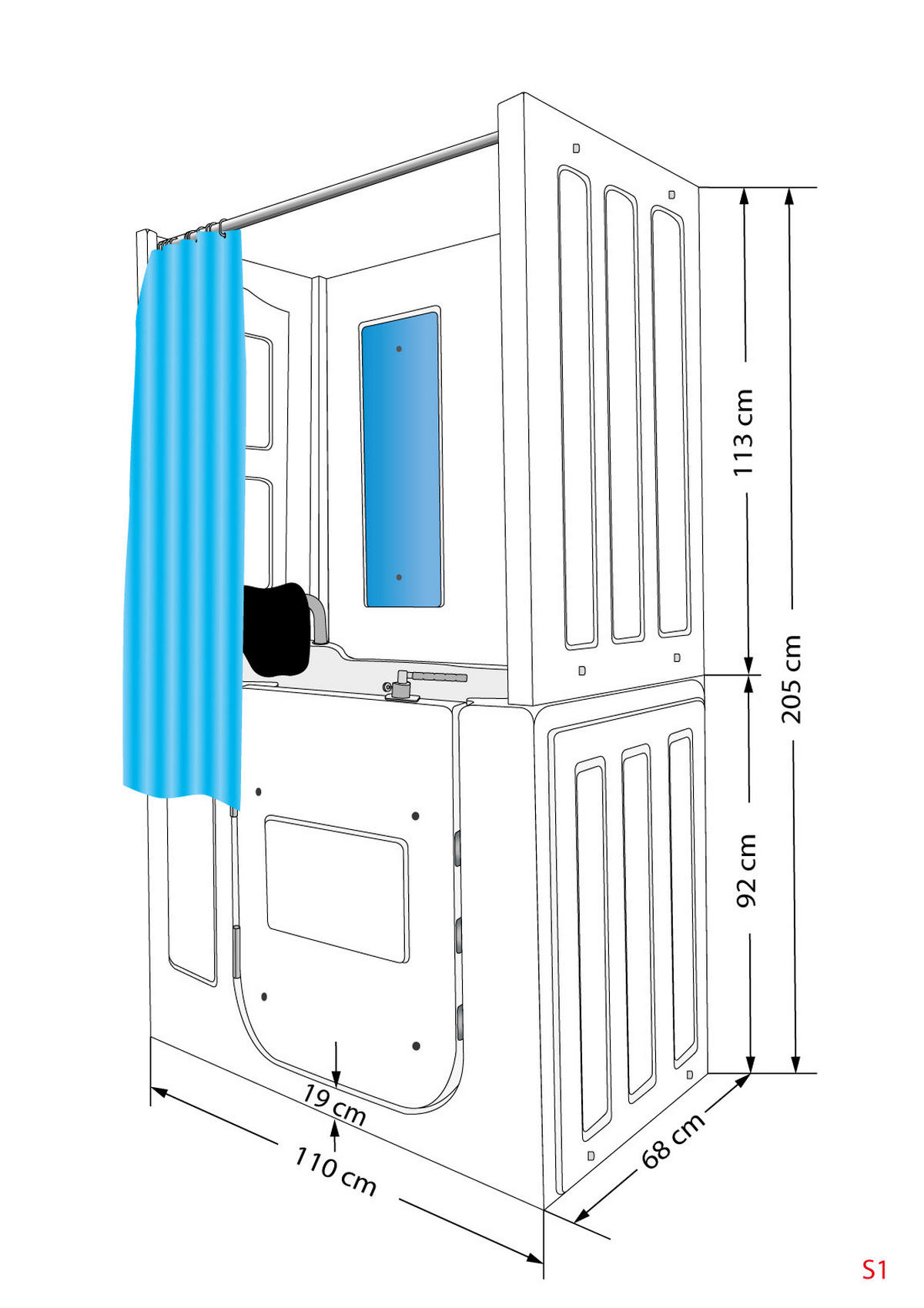 SENIOREN Dusche Sitzwanne mit Tür S08D-B-L - Weiß, Glas/Kunststoff (110/68/205cm) - AcquaVapore by Sandra Jentho