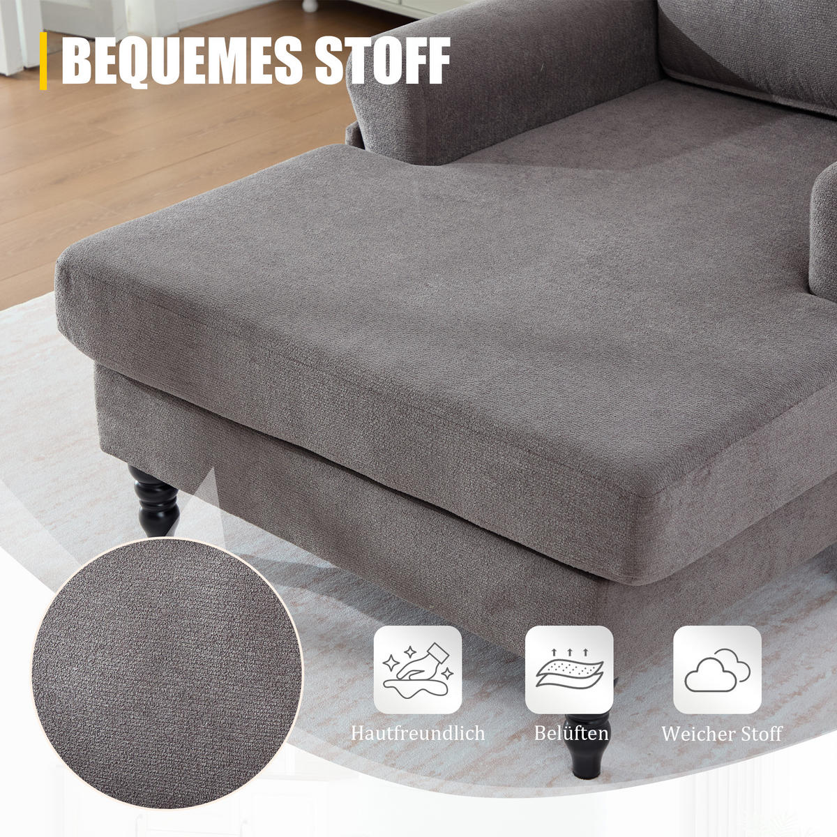 RELAXSESSEL Chenille mit Stauraum loungesesselfür Wohnzimmer Schlafzimmer Grau - Grau, Textil (97/86/125cm) - PARAFTA HOME