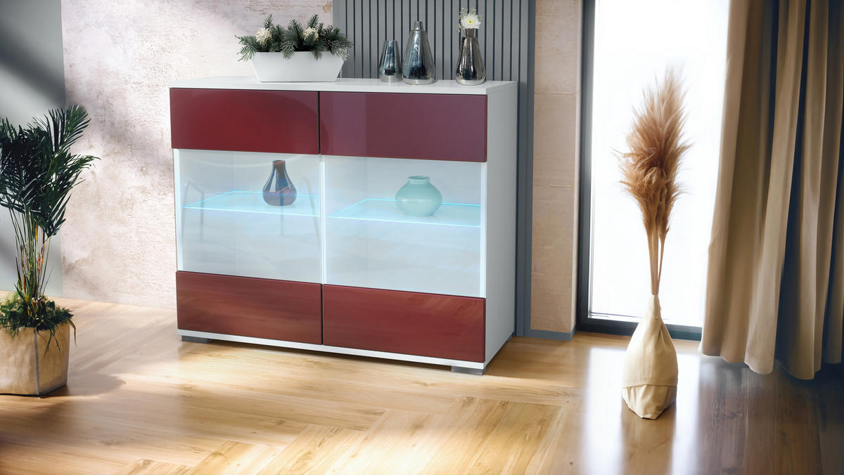 KOMMODE Bari Bordeaux Hochglanz - Bordeaux, Holzwerkstoff (92.5/75.5/35cm) - Vladon