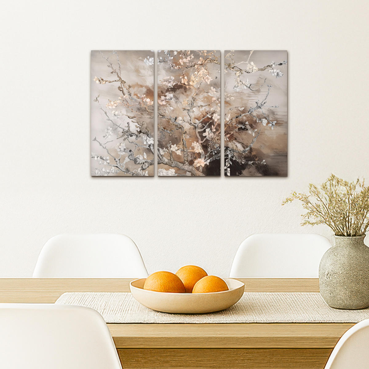 LEINWANDBILD 3er Set Mandelblüte - Abstrakt - Beige 60x40 cm - Beige, Textil (60/40cm) - MuchoWow