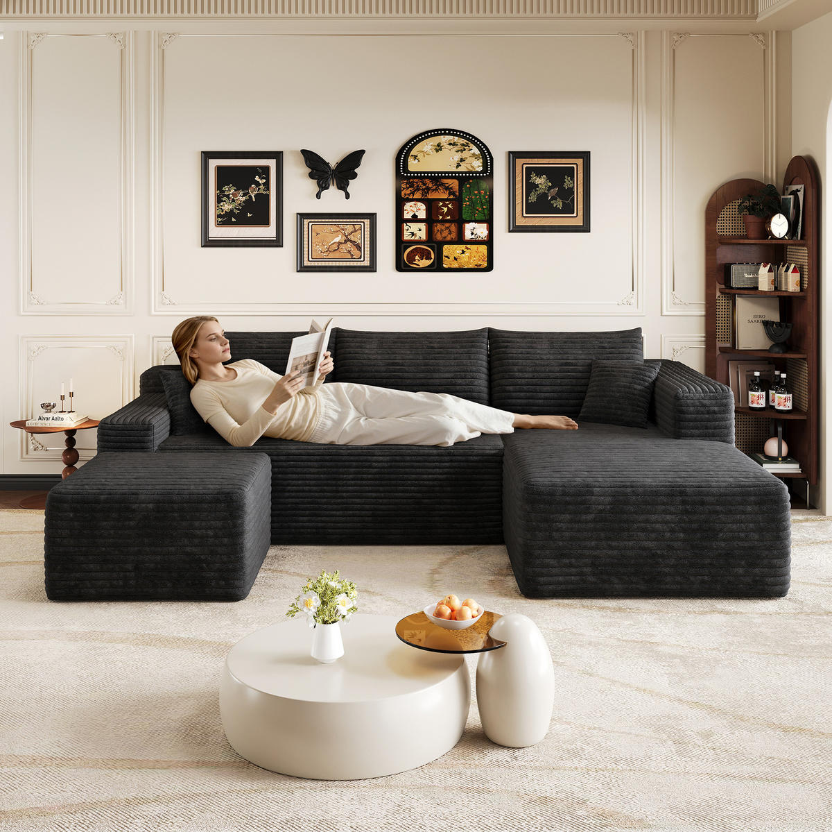 ECKSOFA 241 cm aus Stoff mit Cordbezug und ohne Montage Schwarz - Schwarz, Textil (151/241cm) - Modenvie
