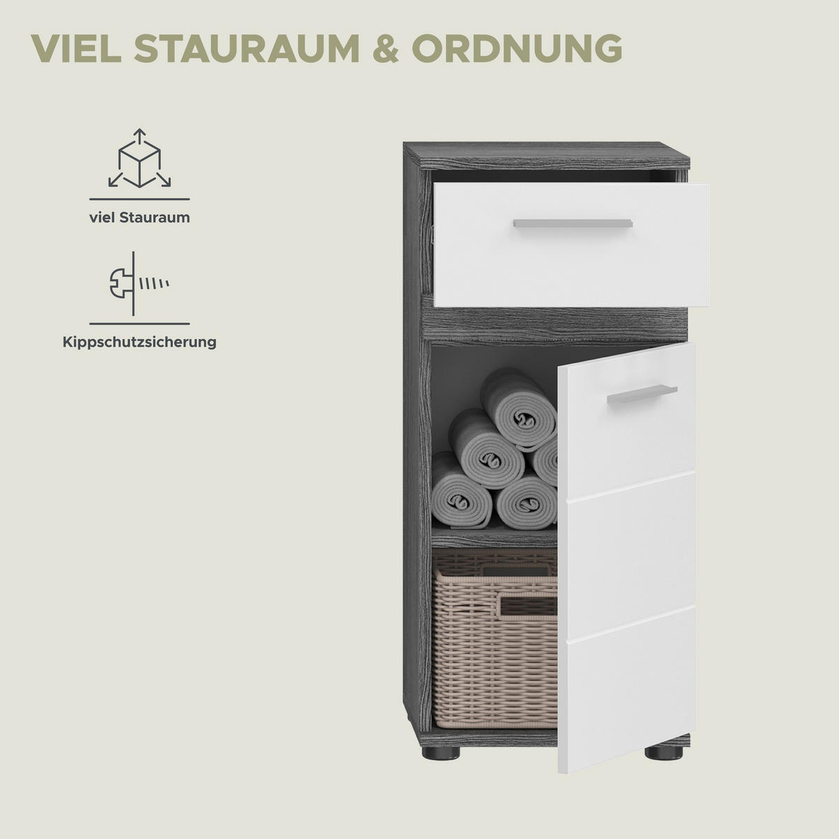 STANDSCHRANK Blake Bad in Rauchsilber Nachbildung und weiß hochglanz B/H/T: 35x79x31 cm - Silberfarben, Holz (35/79/31cm)