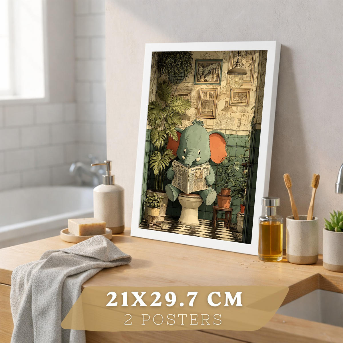 PLAKÁT Sada 2 vtipných koupelnových tisků vintage stylu Bílý rám A4 - bílá, papír (29.7/21/3cm) - Nacnic