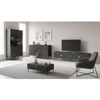 WOHNZIMMER SET 4-TEILIG Mond anthrazit 565 / 66 / 187cm - Anthrazit, Holzwerkstoff/Metall (565/187/66cm) - Feldmann-Wohnen