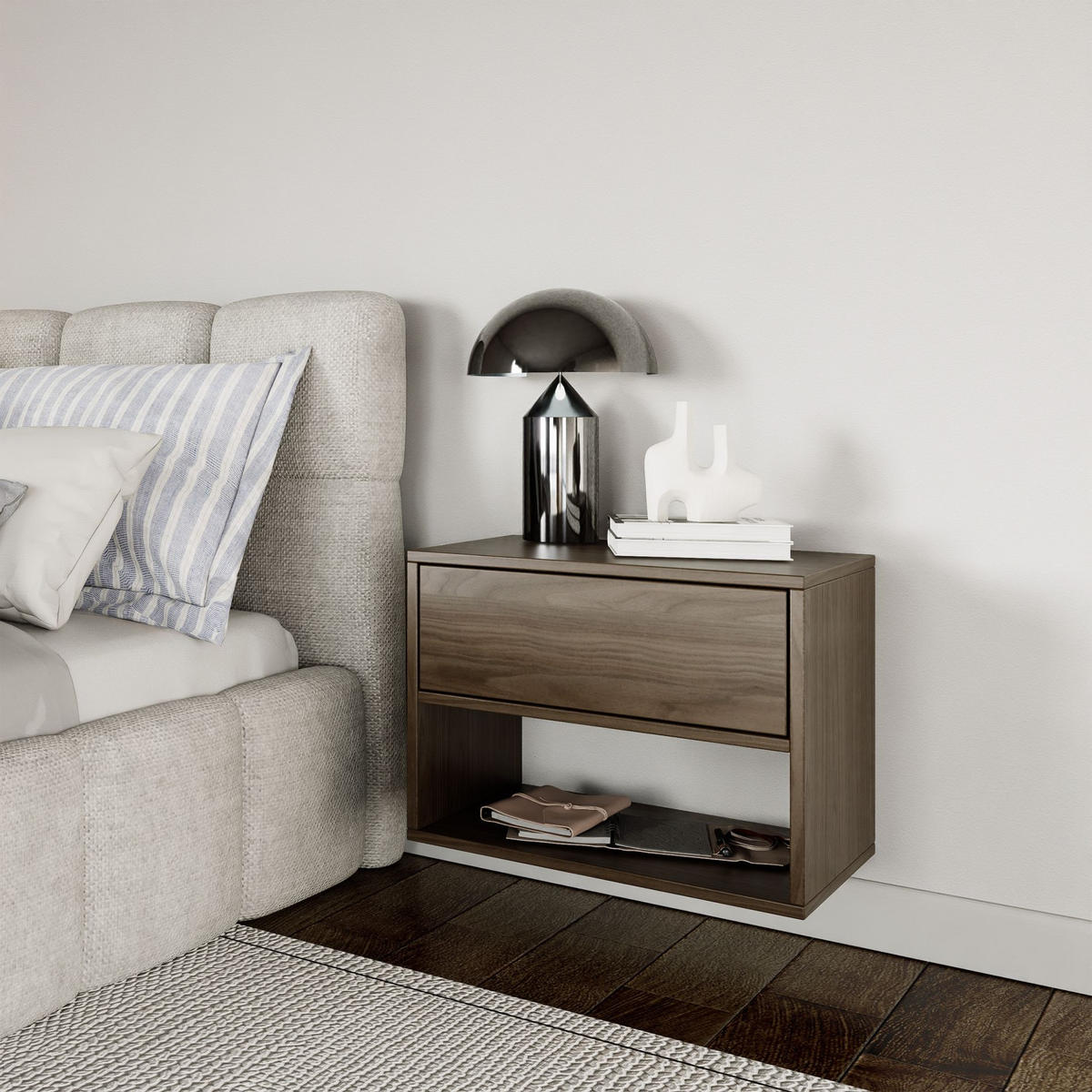 NACHTTISCH hängend Framme Walnuss Holzoptik mit Fach, 50 cm - Dunkelbraun, Holzwerkstoff (50/40/36cm) - Selsey