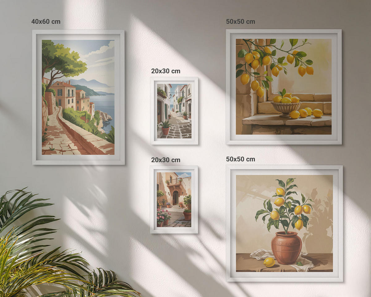 BILDER SET 5er Set - 50x50 cm & 20x30 cm & 40x60 cm Weißer Rahmen - Hütten am Bergsee Łódź - Weiß, Kunststoff (40/60cm) - TULUP
