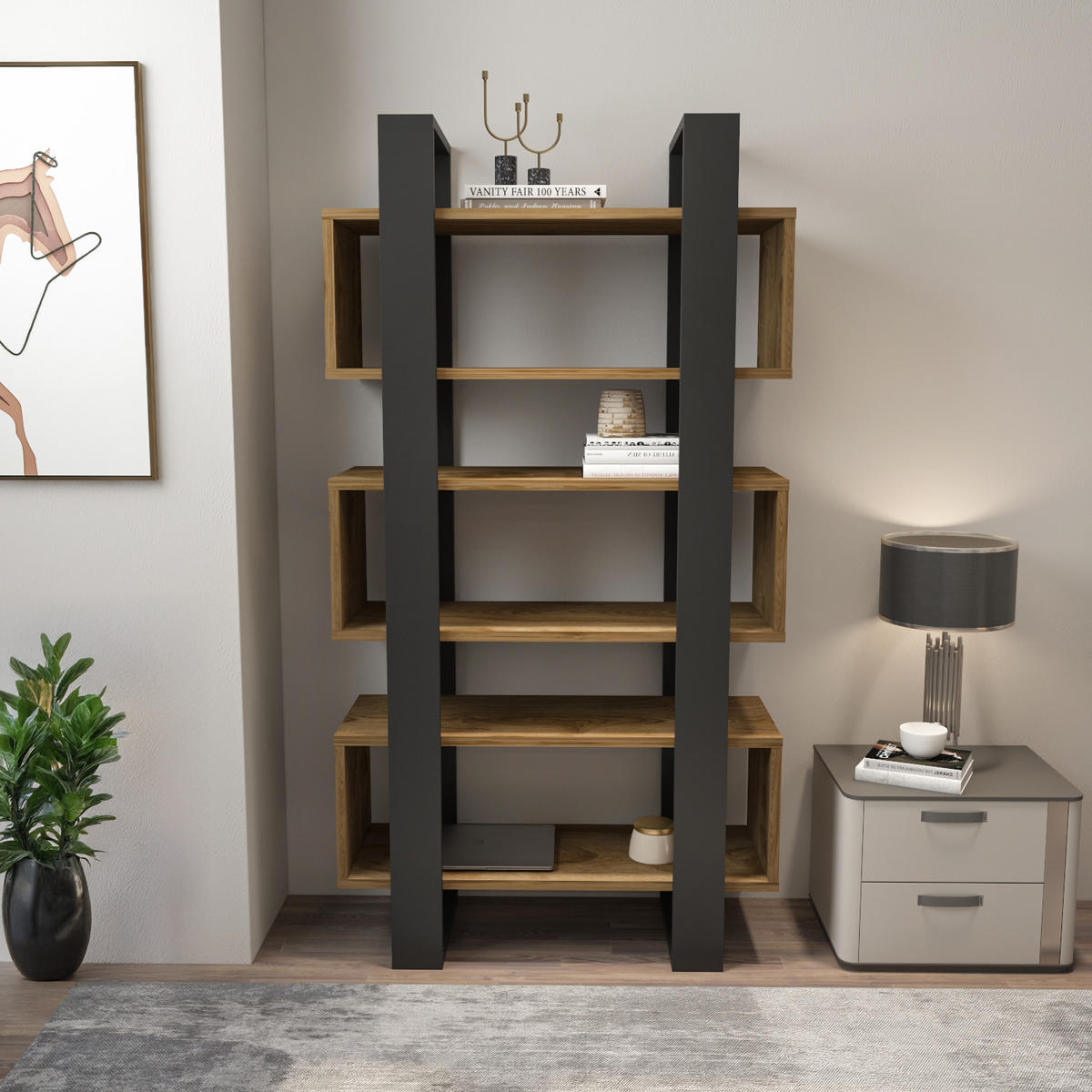 BÜCHERREGAL Reina - Schwarz/Braun, Holzwerkstoff (80/150/29.5cm) - Decorotika