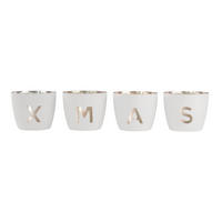 TEELICHTHALTER Madras Festive XMAS M, 4er Set, Eisen, Weiß / Gold, H 8.5 cm - Weiß, Metall (10.5cm) - Gift Company