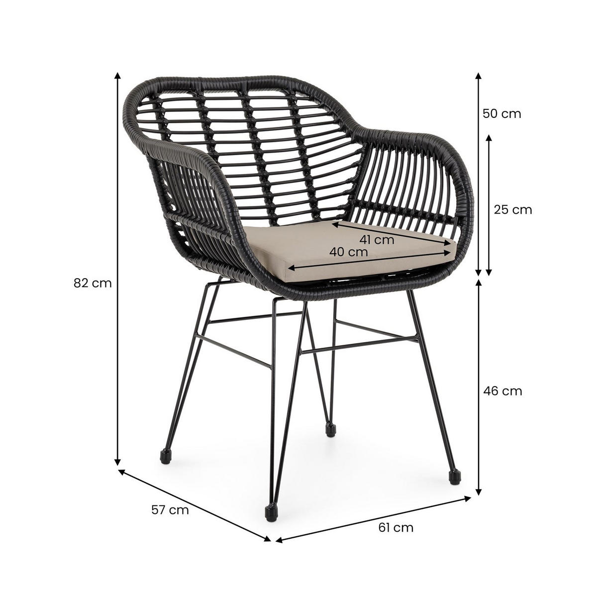 GARTENSTUHL PARAMO - Schwarz, Textil/Metall (61/82/57cm) - IDIMEX