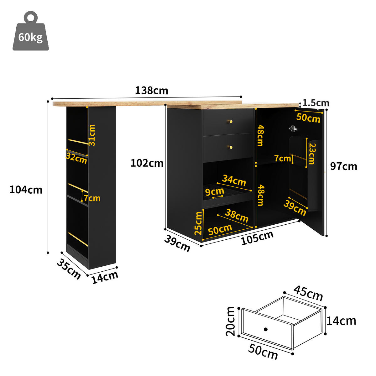 SCHRANK mit drehbaren Seitenregalen 105 x 39 x 102 cm Schwarz - Schwarz, Holz (39/104/138cm) - Beauniv