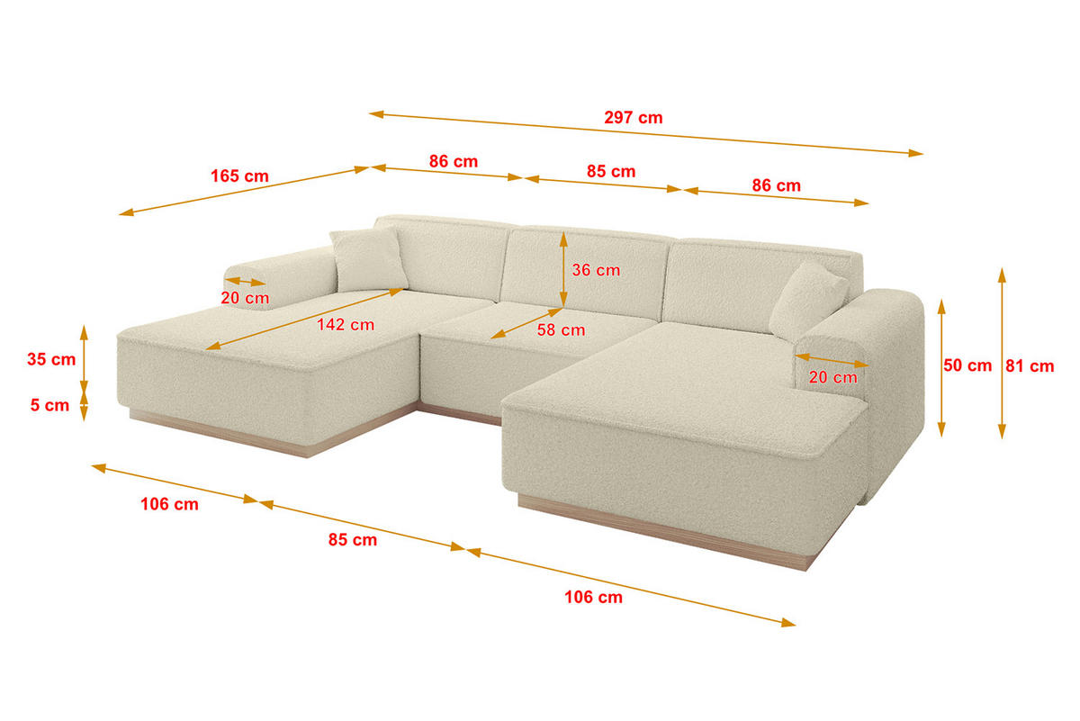 WOHNLANDSCHAFT IREA-U1 - 303x171x83 cm Beige - Champagner/Creme, Holzwerkstoff/Textil (303/83/171cm) - ALTDECOR