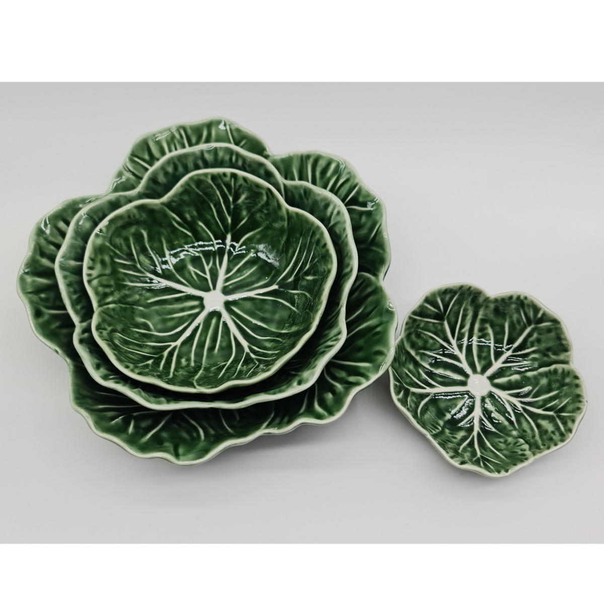 SCHALENSET 4-tlg. Keramik Blätter-Design Grün 22,9/17,8/15,2/12,1 cm - Grün, Keramik - Quality Elegance