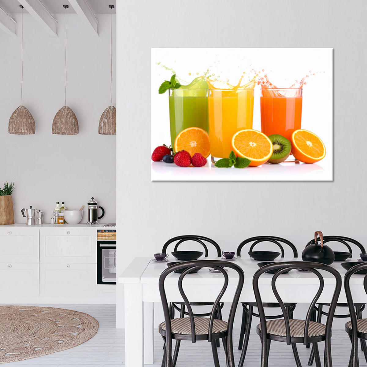 LEINWANDBILD Bunte Fruchtsäfte 90x60cm - Multicolor, Textil (90/60cm) - Feeby