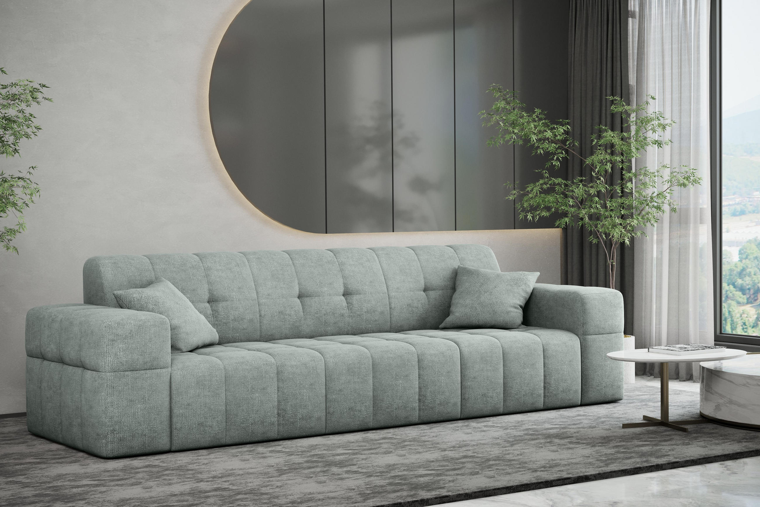SOFA 3 Sitzer NIMES Stoff Perfect Harmony Mintz - Mintgrün, Holz (245/82/92cm) - Kaiser Möbel
