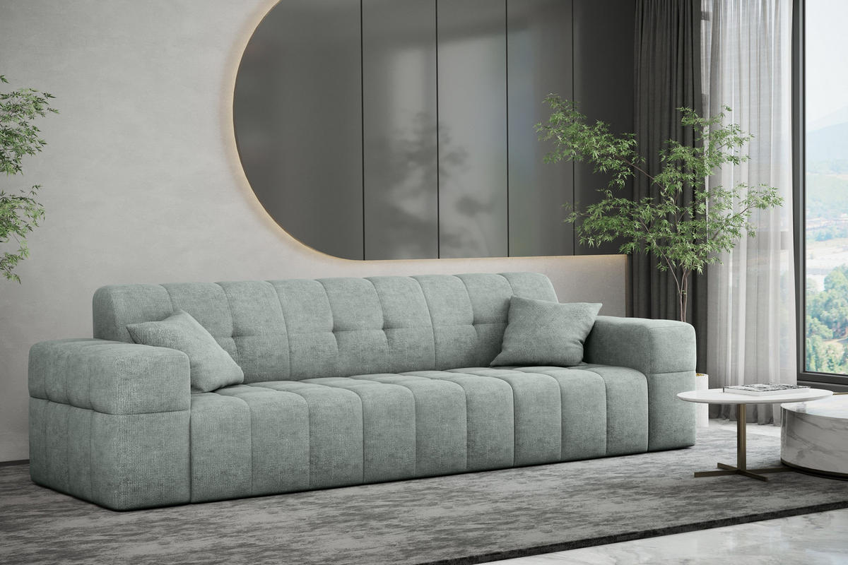 SOFA 3 Sitzer NIMES Stoff Perfect Harmony Mintz - Mintgrün, Holz (245/82/92cm) - Kaiser Möbel