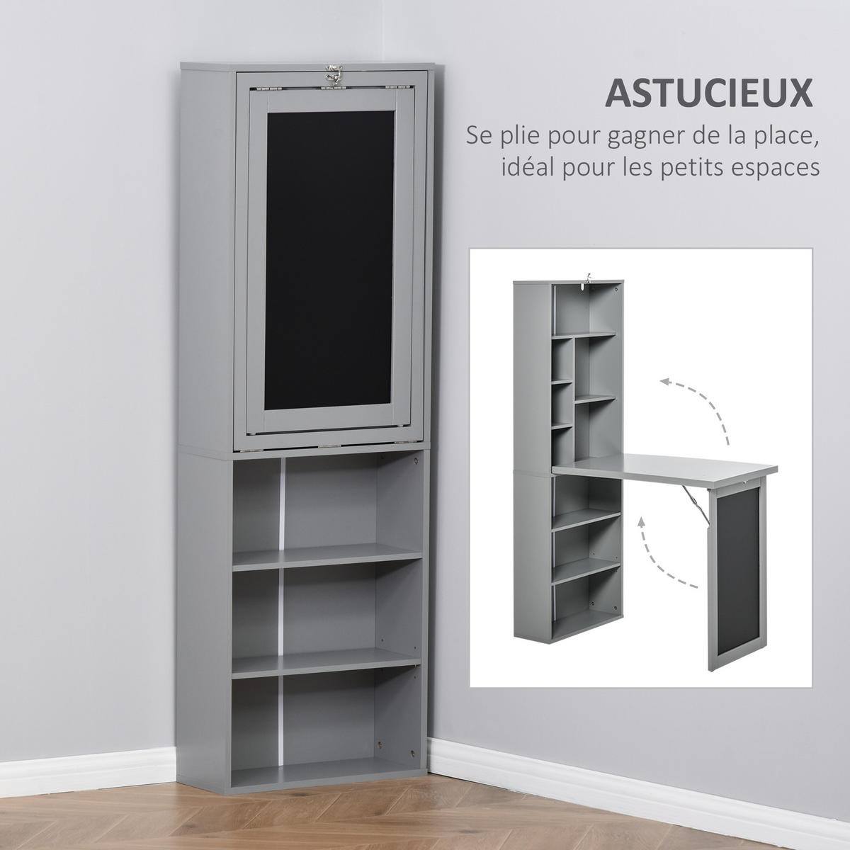 SCHREIBTISCH Holzoptik klappbar mit Regal und Tafel 98/51/153 cm - Grau, Holzwerkstoff (51/98/153cm) - PANGIVO