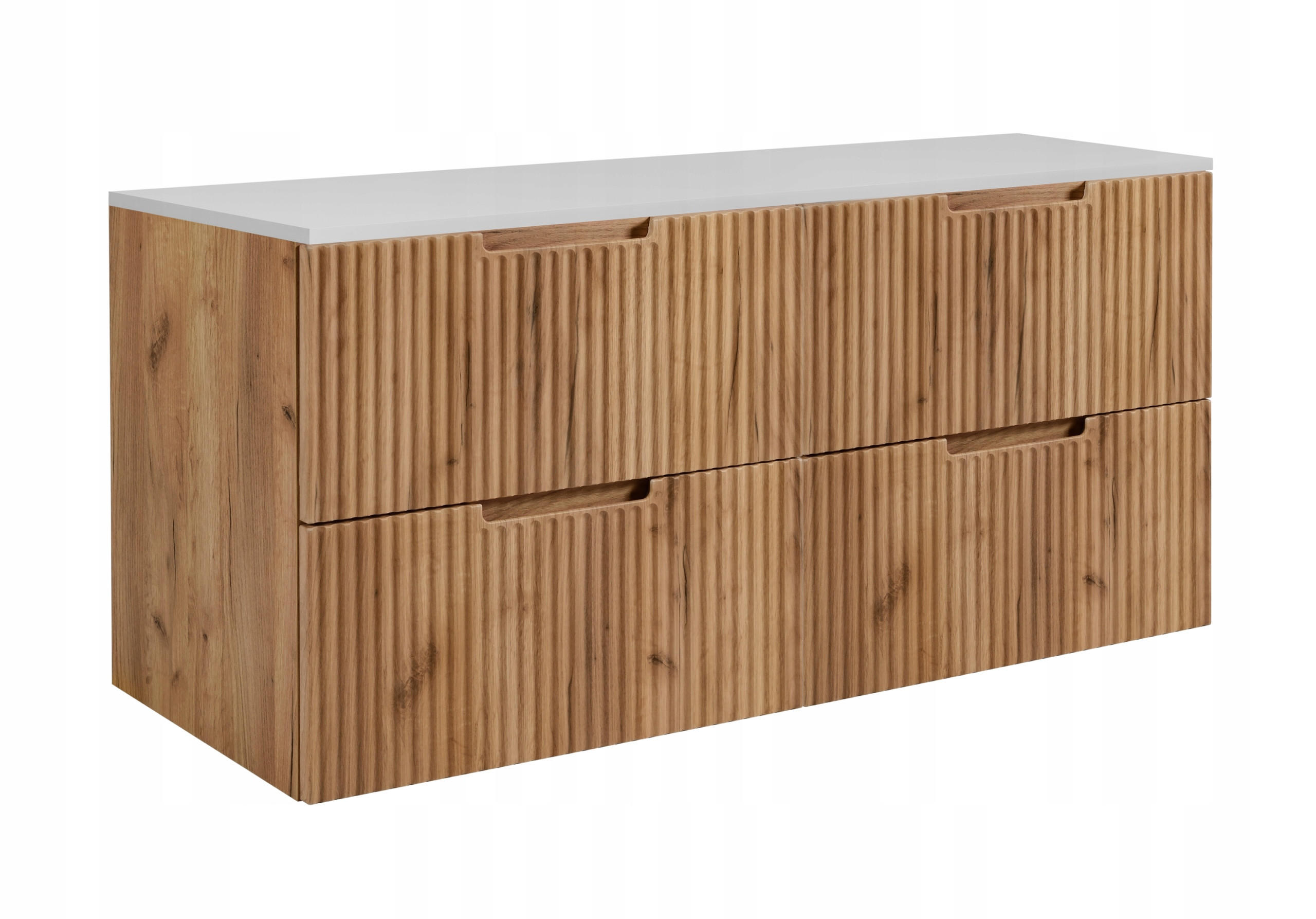 WASCHBECKUNTERSCHRANK VENA 160 cm mit Arbeitsplatte Farbe: Mattweiß Gerillte Vorderseite Eichen Craft - Eichefarben/Weiß, Holzwerkstoff (160/58/46cm) - Rodan