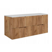 WASCHBECKUNTERSCHRANK VENA 160 cm mit Arbeitsplatte Farbe: Mattweiß Gerillte Vorderseite Eichen Craft - Eichefarben/Weiß, Holzwerkstoff (160/58/46cm) - Rodan