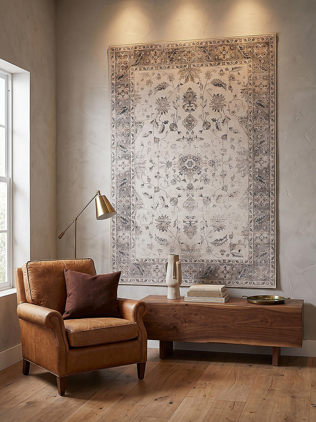 TEPPICH Kurzflor, waschbar, mit floralen Ornamenten, aus Polyester, VERNANTE in Beige-Grau, 120 x 170 cm - Beige, Textil (120/170cm) - KADIMA DESIGN