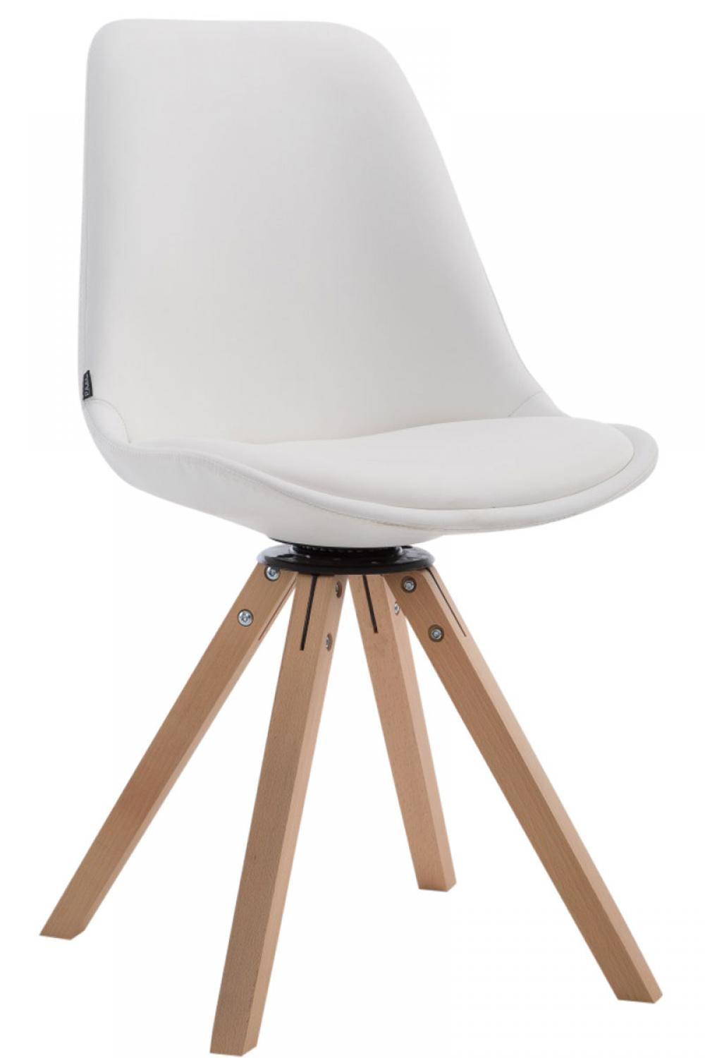 STUHL Lederlook Weiß - Eukalyptusholzfarben/Weiß, Holz/Textil (48/84/56cm) - CLP