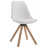 STUHL Lederlook Weiß - Eukalyptusholzfarben/Weiß, Holz/Textil (48/84/56cm) - CLP