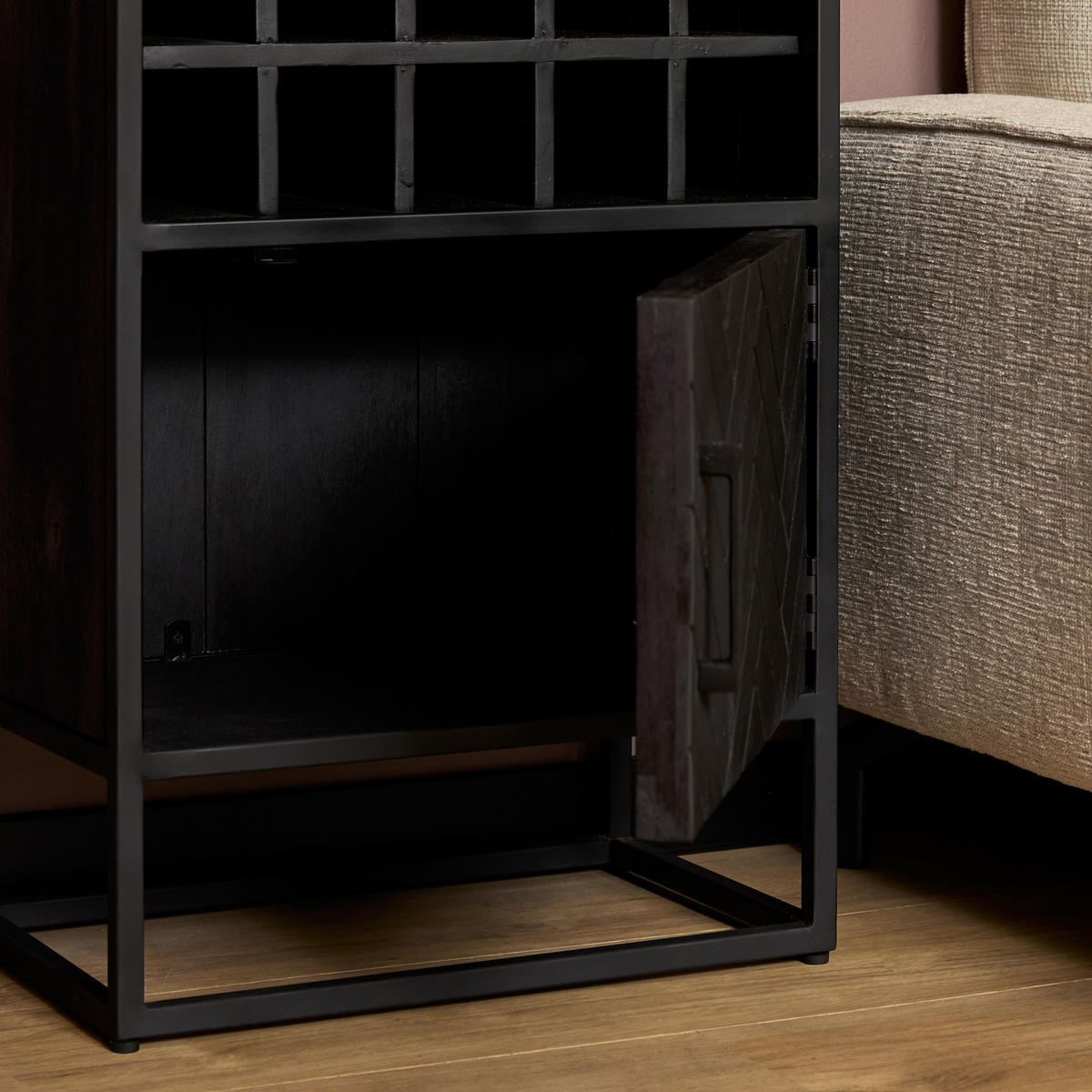 WEINSCHRANK New York Schwarz 35/55/90 cm - Schwarz, Holz (55/90/35cm) - Starfurn