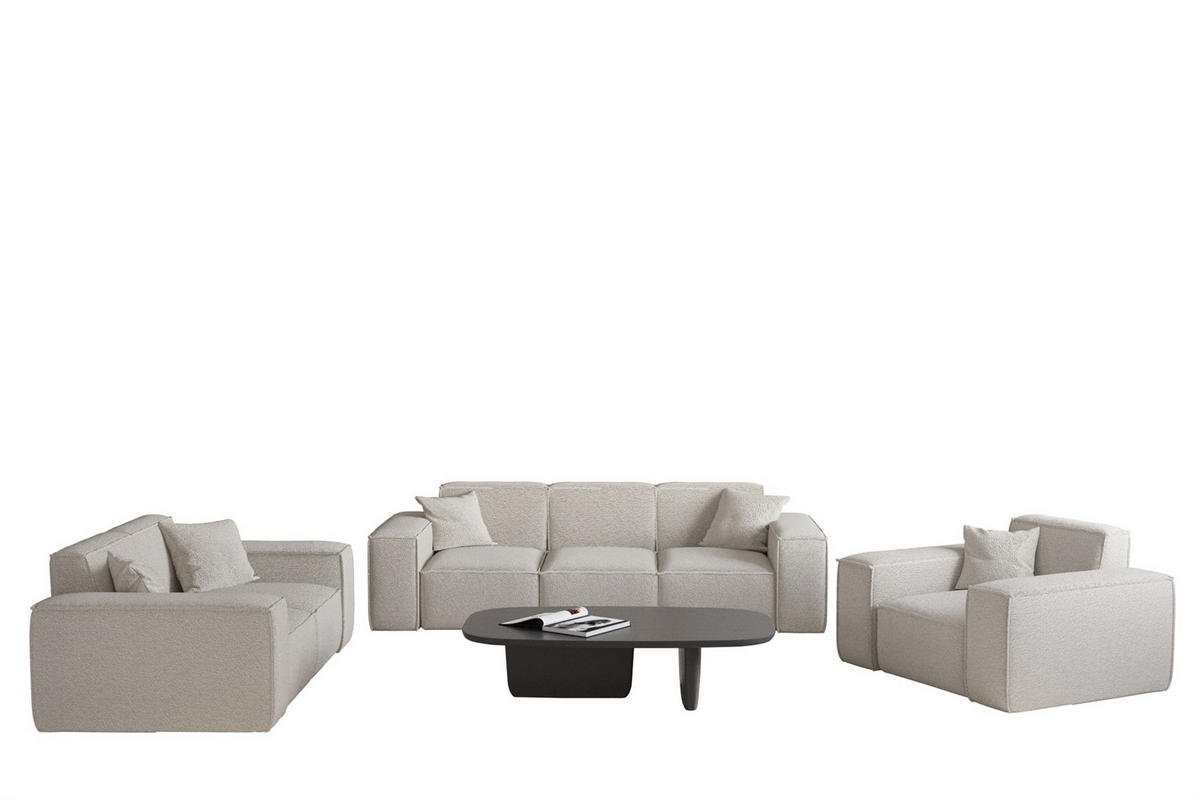 SOFASET Celes Premium 3-2-1 In Ascot - Beige, Holzwerkstoff/Textil (225/73/88cm) - Fun Möbel