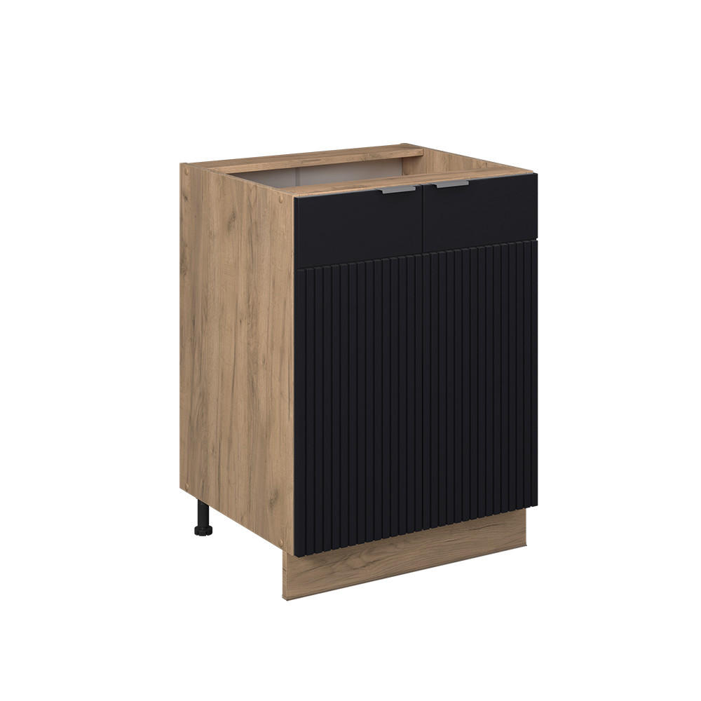 KÜCHENUNTERSCHRANK Fame-Line, Schwarz gestreift, 60 cm ohne Arbeitsplatte - Honigeiche/Eiche Wotan, Holzwerkstoff (60/82/51.6cm) - Vicco