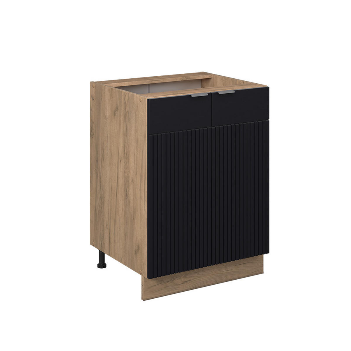 KÜCHENUNTERSCHRANK Fame-Line, Schwarz gestreift, 60 cm ohne Arbeitsplatte - Honigeiche/Eiche Wotan, Holzwerkstoff (60/82/51.6cm) - Vicco