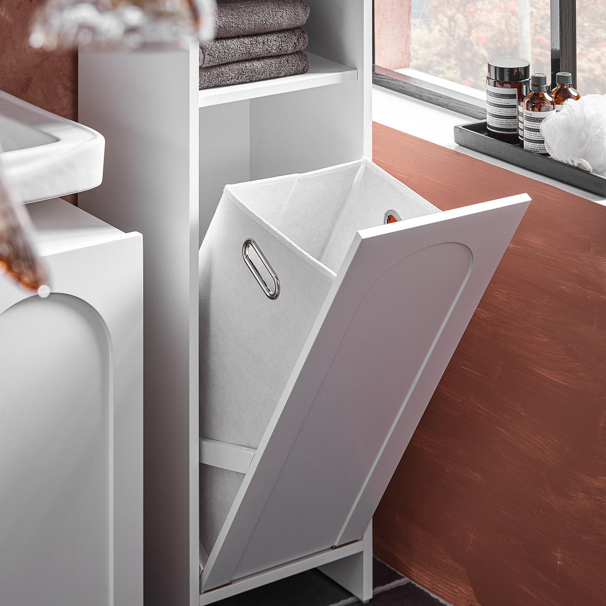 WÄSCHESCHRANK Weiß - Weiß, Holzwerkstoff (30/97/30cm) - SoBuy