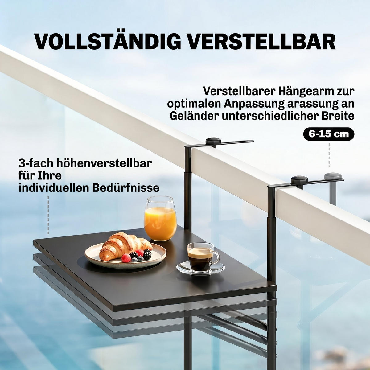 BALKONHÄNGETISCH, Schwarz, Metall - Schwarz, Metall (62/60/85.5cm) - Outsunny