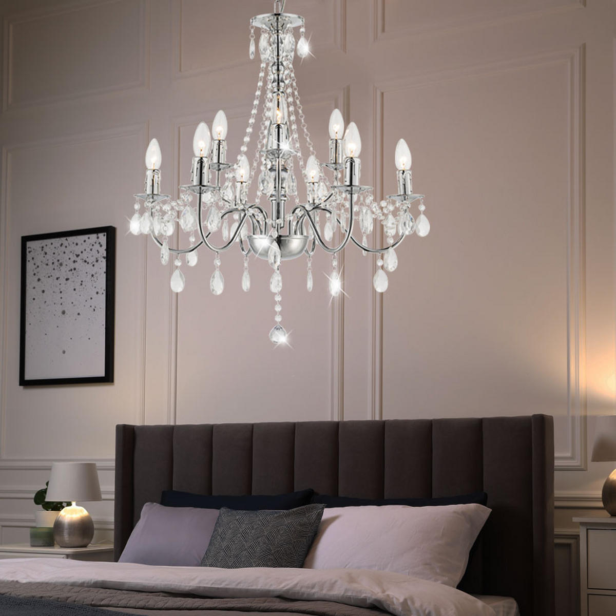 KRONLEUCHTER WILLIAM Chrom Silber Kristalloptik - Silberfarben, Metall (63/63/153cm)
