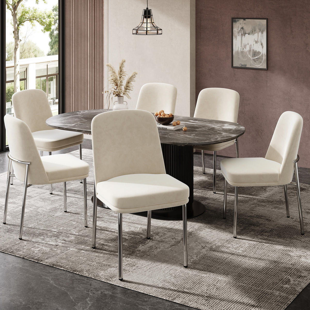 ESSZIMMERSTUHL 6er-Set gepolstert Samt Beige mit Metallbeinen - Beige, Metall (53/82/42.6cm) - Meubliv