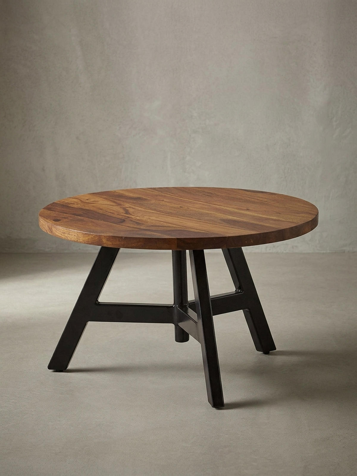 COUCHTISCH aus Sheesham Massivholz mit Metallgestell, Maße 60x60x35 cm - Schwarz/Braun, Holz/Metall (60/60/35cm) - KADIMA DESIGN