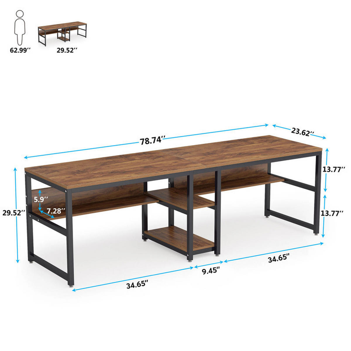SCHREIBTISCH 2 PERSONEN 78,7 Zoll Braun - Braun, Holz (200/60/75cm) - Kaket