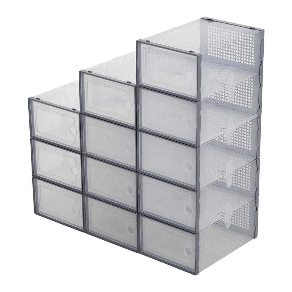 SCHUHBOXEN Kunststoff Grau 12er-set 33x23x14cm- Einfacher doppelrahmen klappbarer mehrschichtiger Aufbewahrungsständer - Grau, Kunststoff (23/14/33cm) - Livingandhome