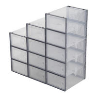 SCHUHBOXEN Kunststoff Grau 12er-set 33x23x14cm- Einfacher doppelrahmen klappbarer mehrschichtiger Aufbewahrungsständer - Grau, Kunststoff (23/14/33cm) - Livingandhome
