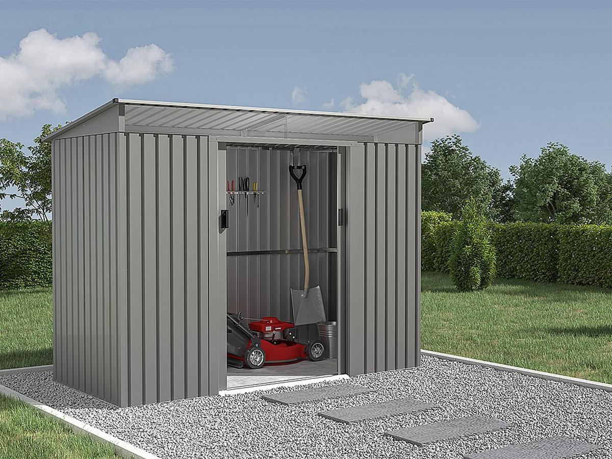 SCHREBERGARTENHAUS - 251 cm x 111 cm - metall - grau Folco - Grau, Metall (251/191/111cm) - Vente-Unique