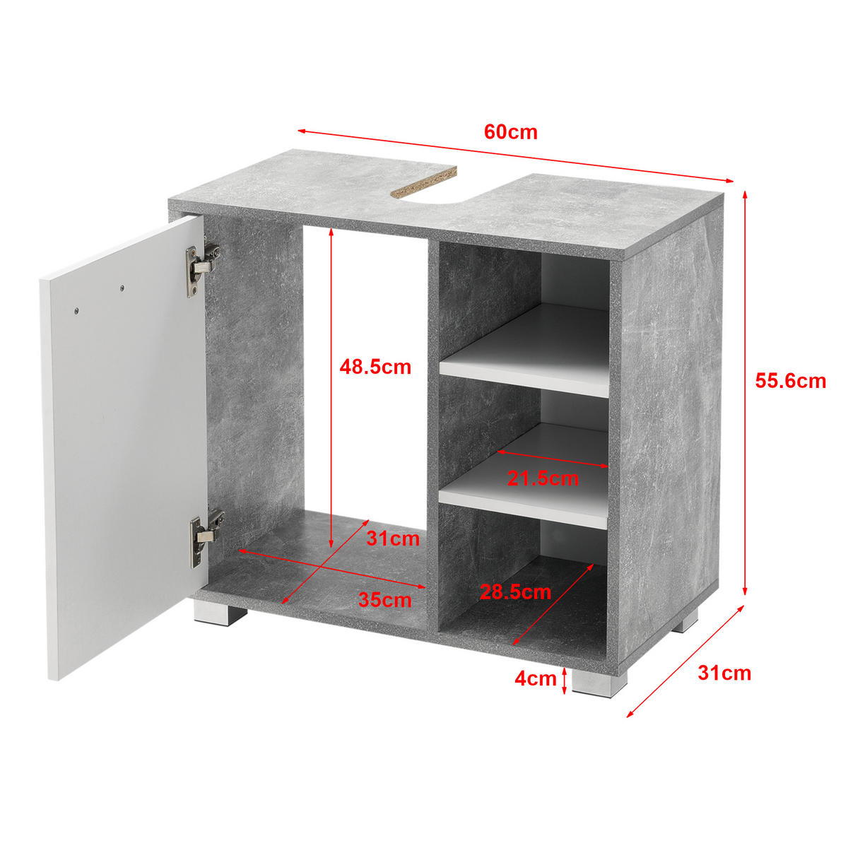 WASCHBECKENUNTERSCHRANK Narvik - Weiß/Grau, Holzwerkstoff (60/55.6/31cm) - [en.casa]