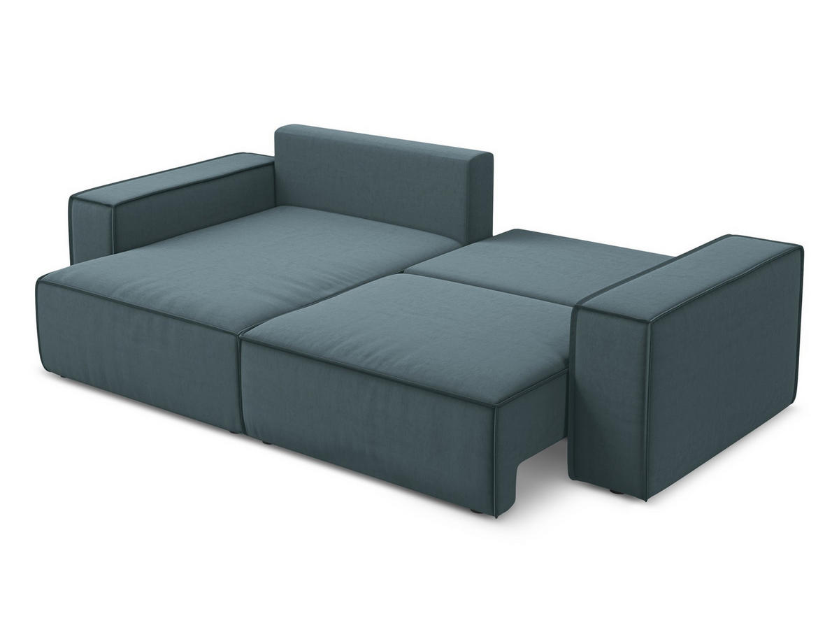 ECKSOFA mit Schlaffunktion Samt Stoff Blau - Blau/Petrol, Kunststoff/Textil (148/257cm) - Makamii