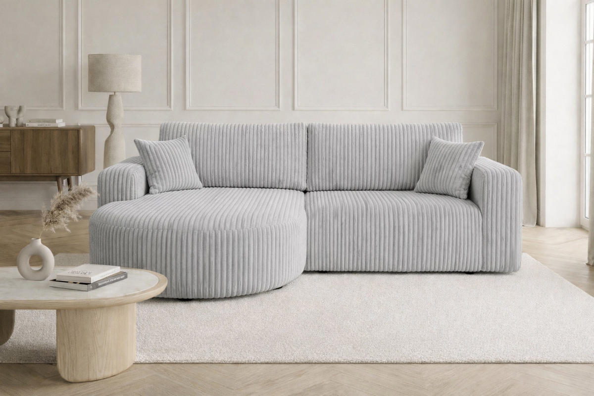 ECKSOFA Mit Schlaffunktion, Cordstoff Tilia, Grau, Links, ROUND ONE - Grau, Holz (244/175cm) - Kaiser Möbel