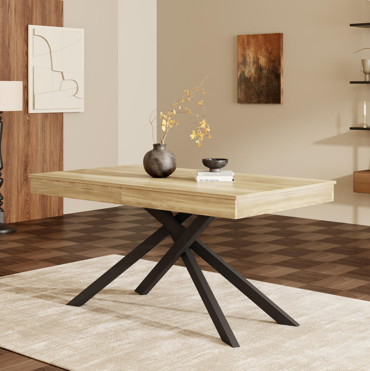 JEDÁLENSKÝ stôl 140/180/80 cm dubová farba, rozkladací, MDF - farba duba, kompozitné drevo (180/80/76cm) - BEAOK
