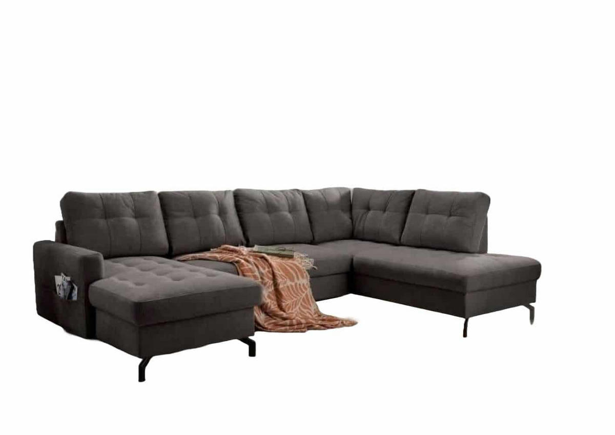 WOHNLANDSCHAFT mit Schlaffunktion und Bettkasten - Anthrazit/Schwarz, Textil/Metall (200/92/305cm) - myHomelando