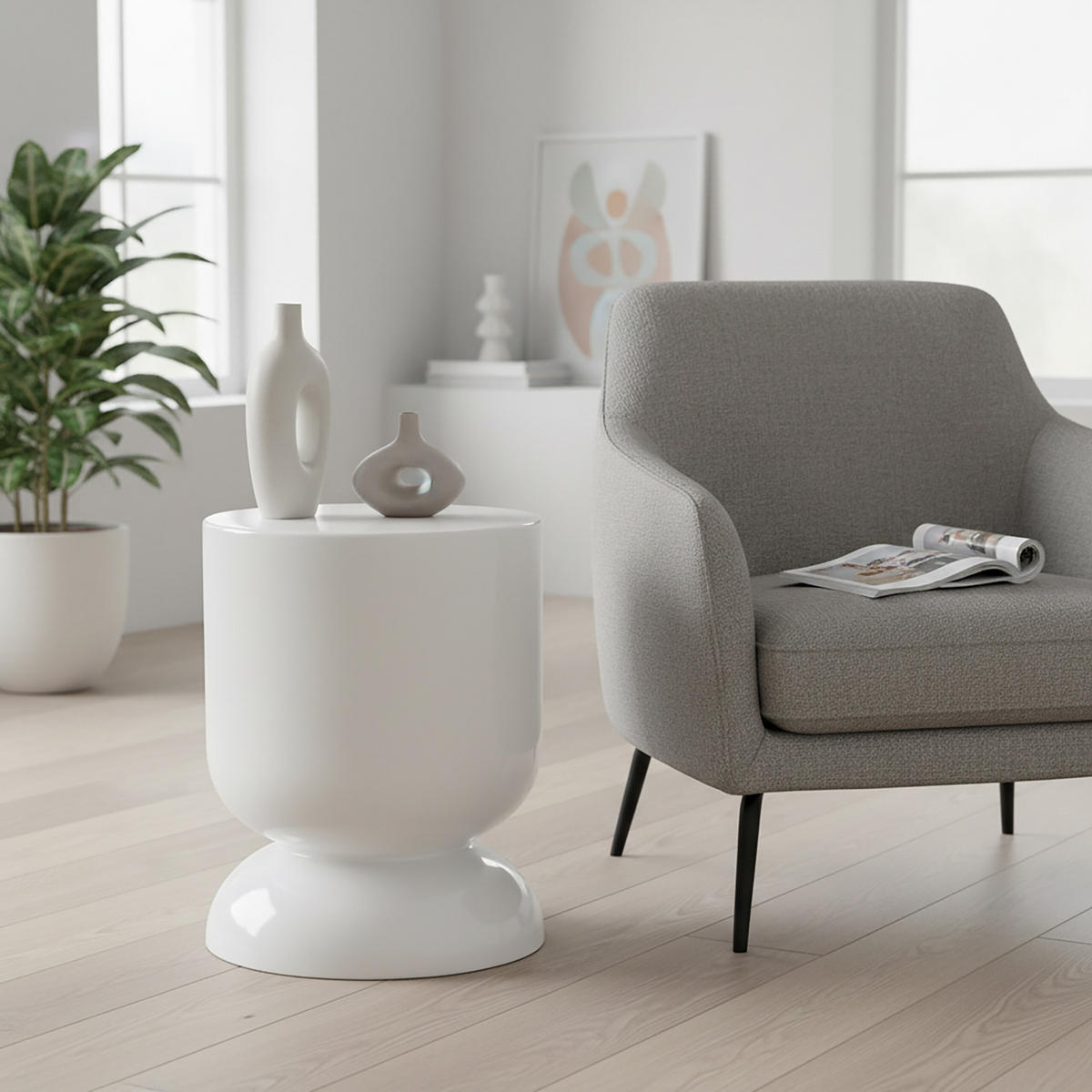 BEISTELLTISCH - Weiß, Metall (36/36/46cm) - Relaxdays