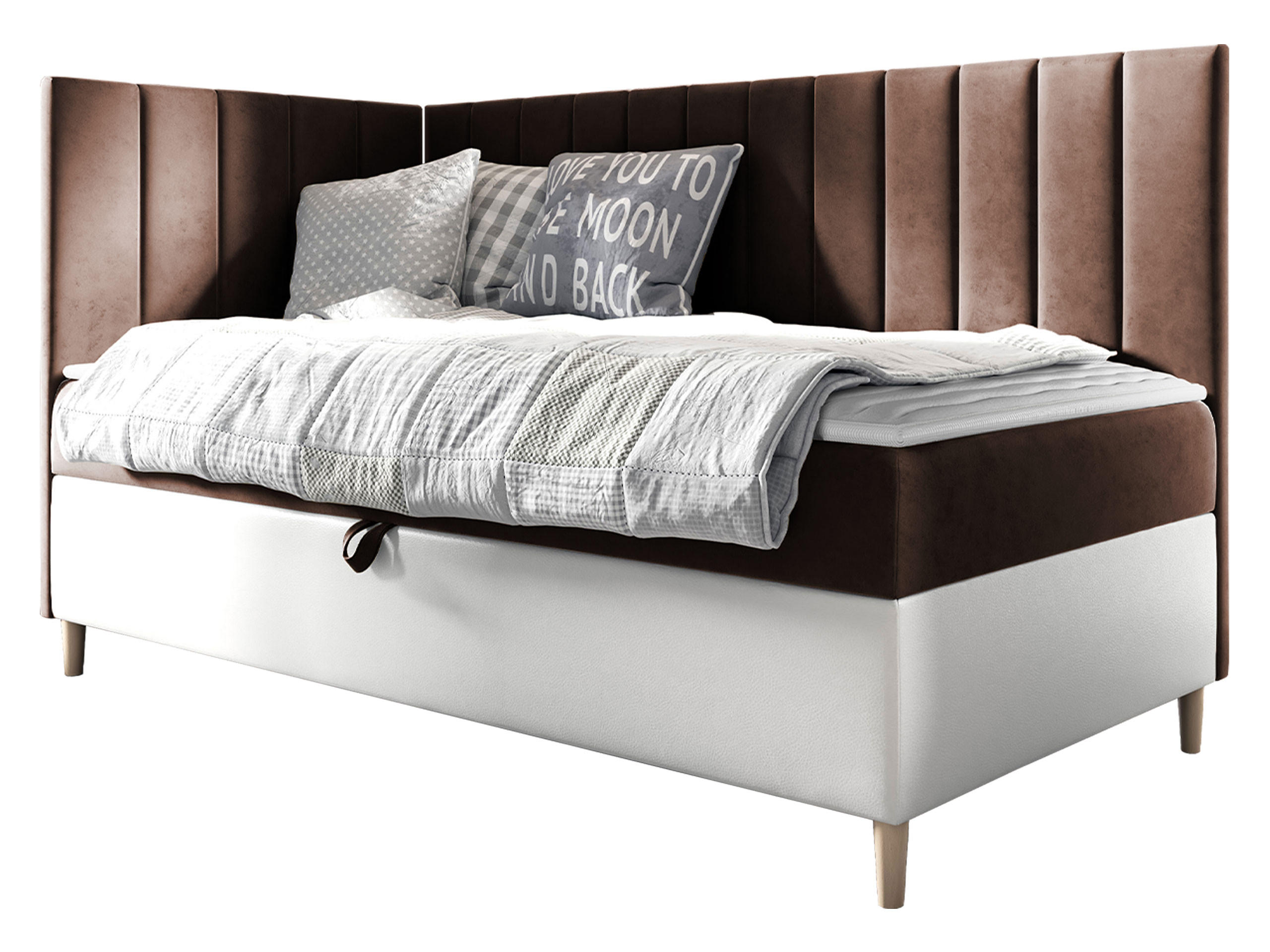 BOXBETT Maja Junior 3, Seite zum Öffnen des Bettkastens: Links - Weiß/Braun, Holz (90/200cm) - MIRJAN24