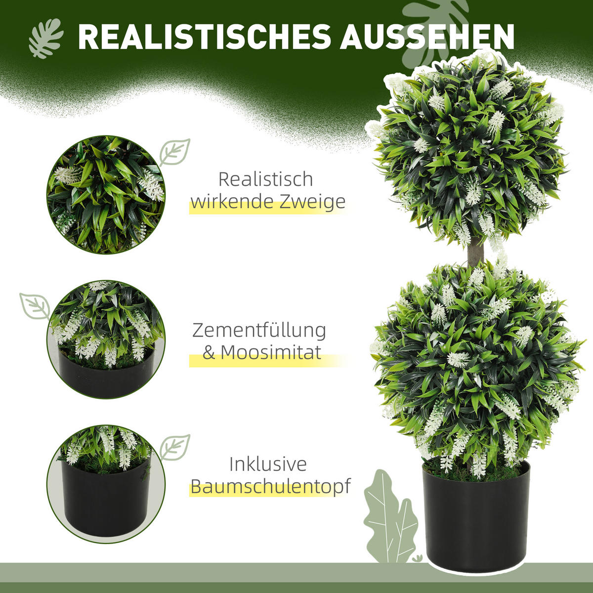 KÜNSTLICHE Pflanzen Weiß 15.0/15.0/70.0cm - Weiß, Kunststoff (70cm)