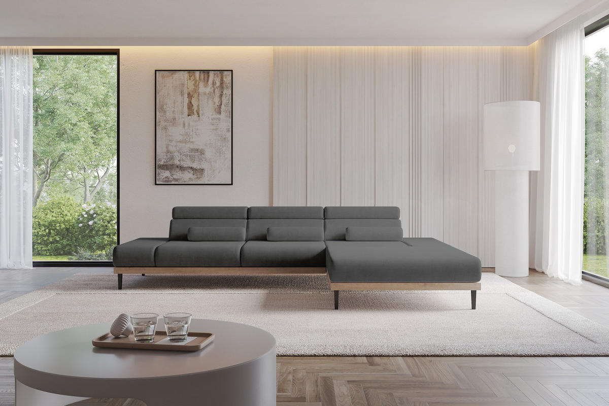 ELEKTRISCHES ECKSOFA Rechts MONA 316x205x85 Dunkelgrau Velours - Anthrazit, Holzwerkstoff/Textil (316/205cm) - ALTDECOR