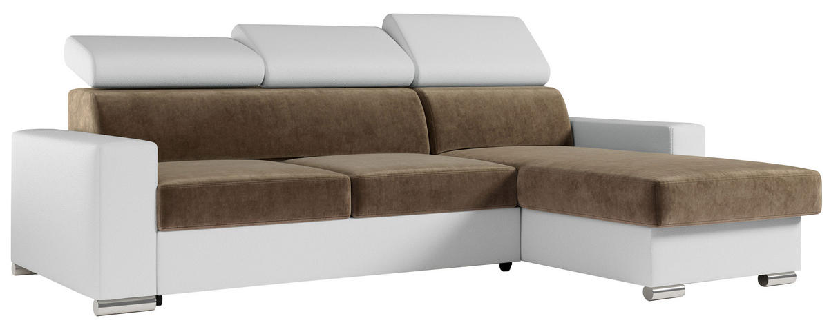 ECKSOFA FOX-L Braun/Weiß - Silberfarben/Braun, Kunststoff/Textil (242/168cm) - MKS